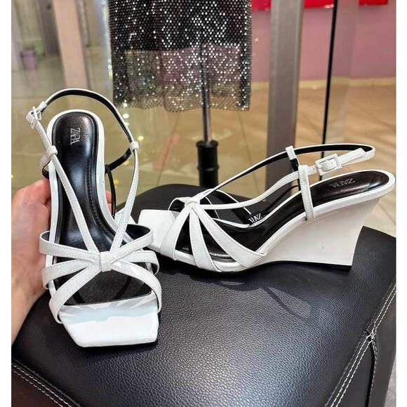 RARE!!! ZARA White Strappy Wedge Heels NWT - Picture 7 of 15